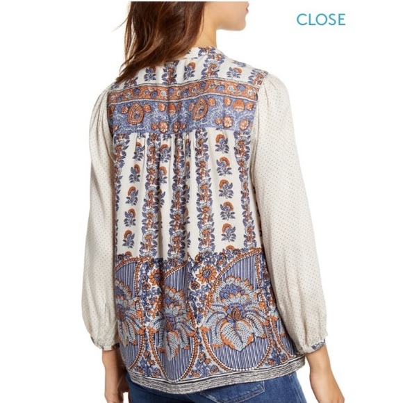 LUCKY BRAND Boho Rami Mixed Print Top…very White Lotus - Picture 3 of 5